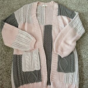 Entro Pink and Brown Patchwork Cardigan